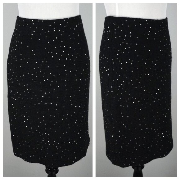 Ann Taylor Black Textured Wool Blend Silver Metallic Sequin Skirt Size 2 - Picture 1 of 5